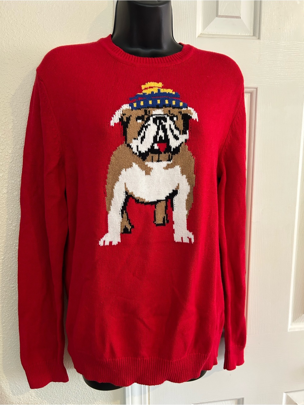 Club Room Red Bulldog Sweater with Pom-Pom Hat